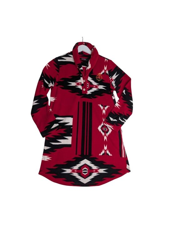 Lauren Ralph Lauren Other - Ralph Lauren Red Aztec Fleece Nightgown Sz M Pockets & Embroidered Crest Logo